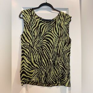 Vintage Plisse Zebra Print Sleeveless Top - Green and Black